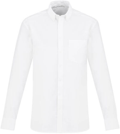 Am image of a Custom Biz Collection Mens Oxford Long Sleeve Shirt in White!