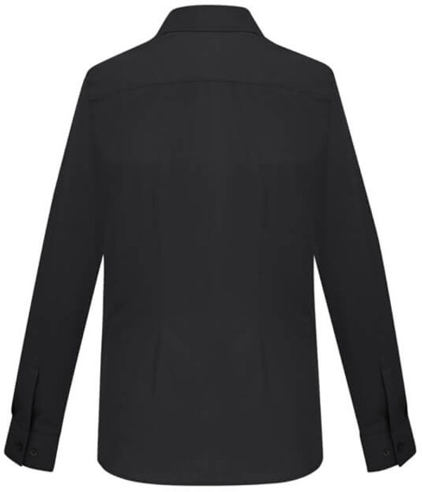 Am image of a Custom Biz Collection Ladies London Long Sleeve Shirt in Black!