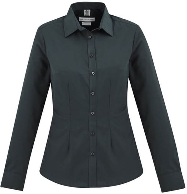 Am image of a Custom Biz Collection Ladies London Long Sleeve Shirt in Grey!