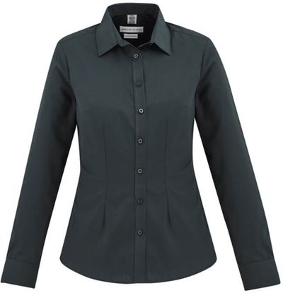 Am image of a Custom Biz Collection Ladies London Long Sleeve Shirt in Grey!