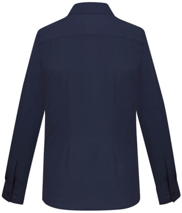 Am image of a Custom Biz Collection Ladies London Long Sleeve Shirt in Navy!