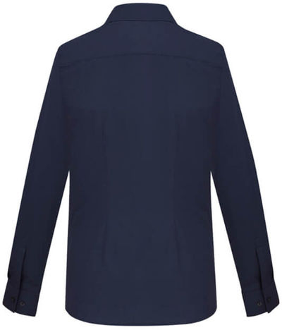 Am image of a Custom Biz Collection Ladies London Long Sleeve Shirt in Navy!