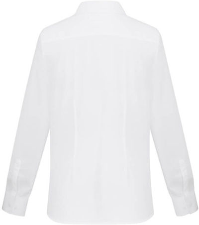 Am image of a Custom Biz Collection Ladies London Long Sleeve Shirt in White!