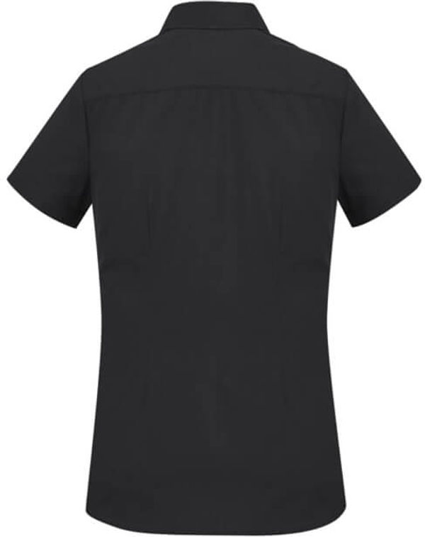 Am image of a Custom Biz Collection Ladies London Short Sleeve Shirt in Black!