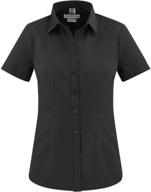 Am image of a Custom Biz Collection Ladies London Short Sleeve Shirt in Black!