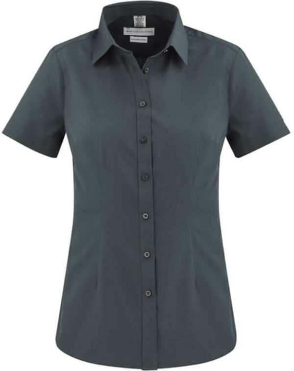Am image of a Custom Biz Collection Ladies London Short Sleeve Shirt in Grey!