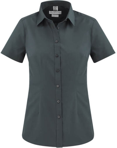 Am image of a Custom Biz Collection Ladies London Short Sleeve Shirt in Grey!