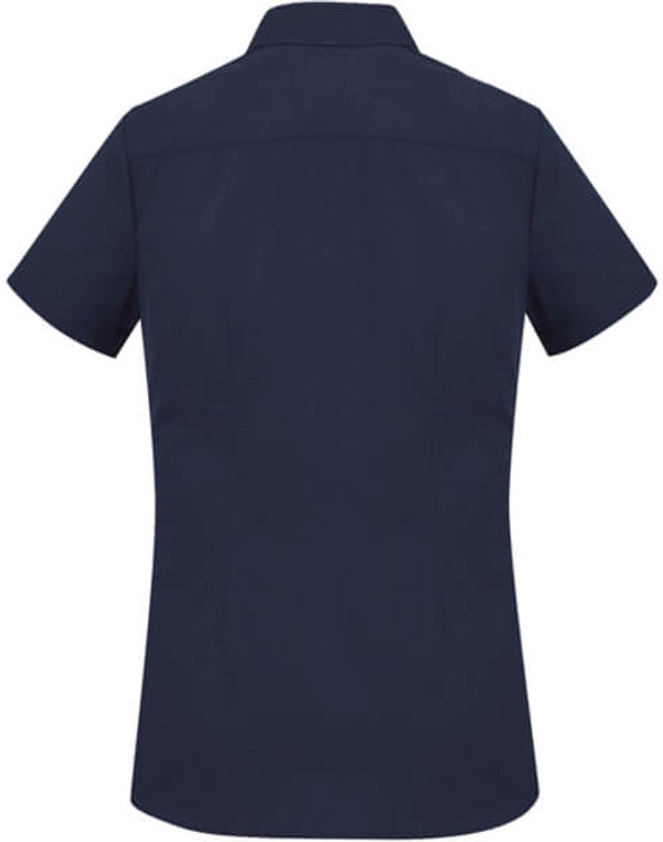 Am image of a Custom Biz Collection Ladies London Short Sleeve Shirt in Navy!