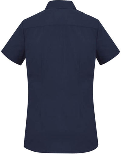 Am image of a Custom Biz Collection Ladies London Short Sleeve Shirt in Navy!