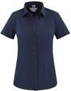 Am image of a Custom Biz Collection Ladies London Short Sleeve Shirt in Navy!