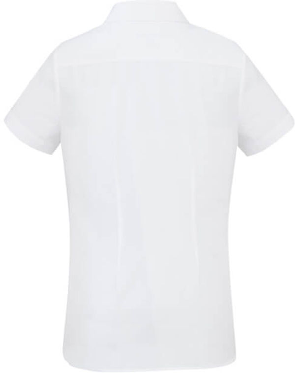 Am image of a Custom Biz Collection Ladies London Short Sleeve Shirt in White!