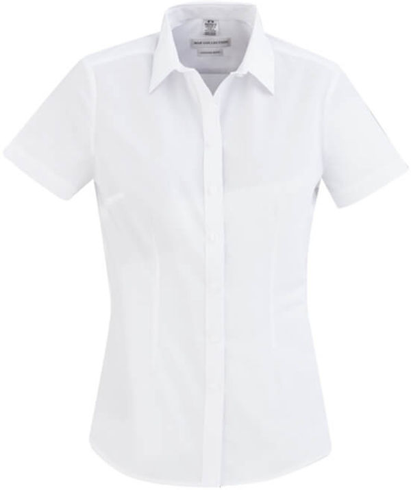 Am image of a Custom Biz Collection Ladies London Short Sleeve Shirt in White!