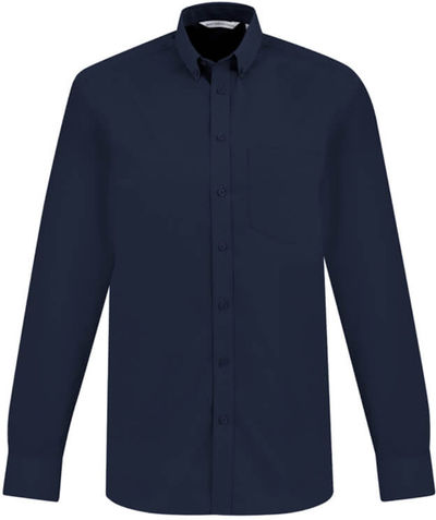 Am image of a Custom Biz Collection Mens London Long Sleeve Shirt in Navy!