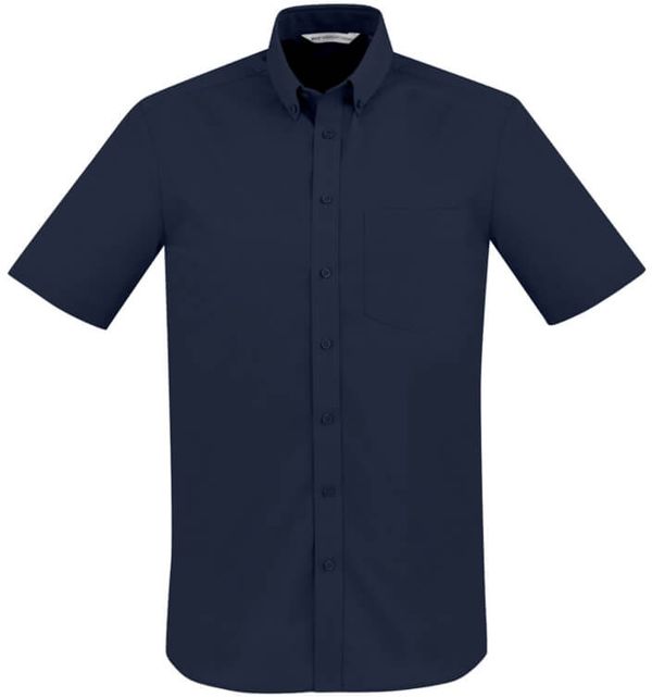 Am image of a Custom Biz Collection Mens London Short Sleeve Shirt in Navy!