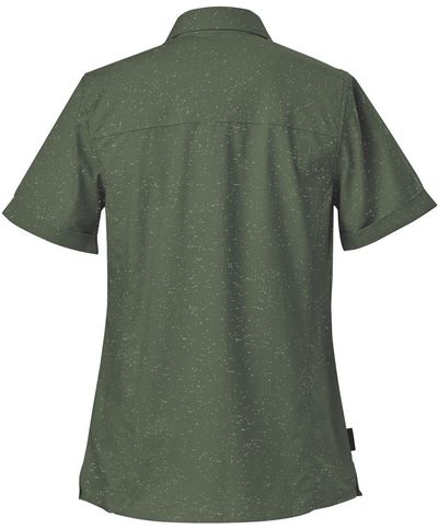 Am image of a Custom Stormtech Women's Skeena Shirt in Earth/White!