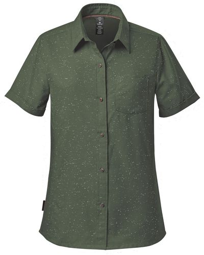 Am image of a Custom Stormtech Women's Skeena Shirt in Earth/White!