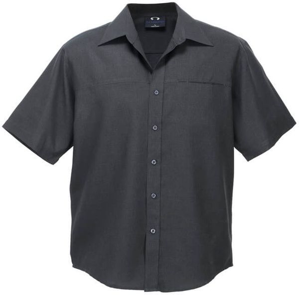 Am image of a Custom Biz Collection Mens Plain Oasis Short Sleeve Shirt in Charcoal!