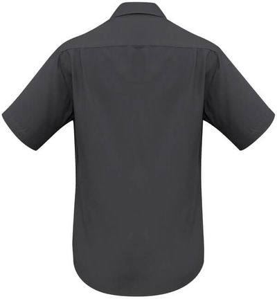 Am image of a Custom Biz Collection Mens Plain Oasis Short Sleeve Shirt in Charcoal!