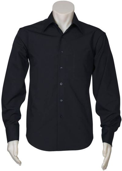 Am image of a Custom Biz Collection Mens Metro Long Sleeve Shirt in Black!