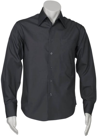 Am image of a Custom Biz Collection Mens Metro Long Sleeve Shirt in Charcoal!