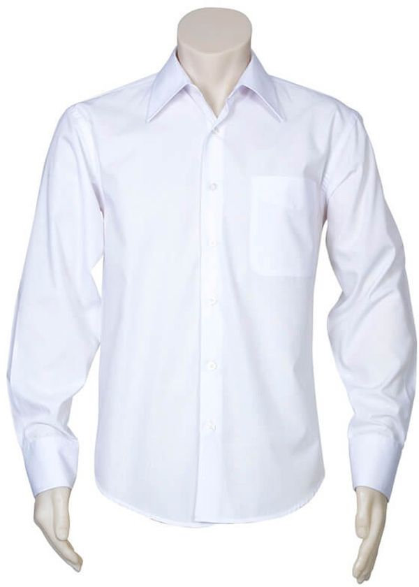 Am image of a Custom Biz Collection Mens Metro Long Sleeve Shirt in White!