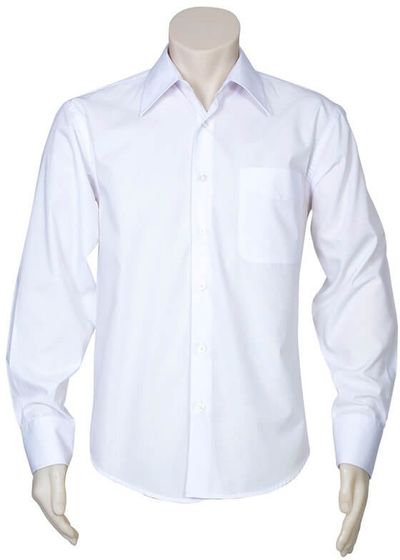 Am image of a Custom Biz Collection Mens Metro Long Sleeve Shirt in White!