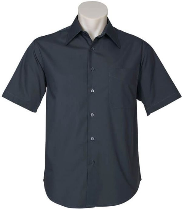 Am image of a Custom Biz Collection Mens Metro Short Sleeve Shirt in Charcoal!