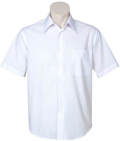 Am image of a Custom Biz Collection Mens Metro Short Sleeve Shirt in White!