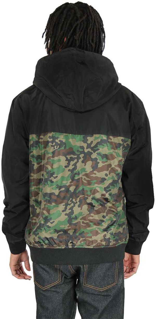 An image of a Custom Shaka Wear Adult Windbreaker Jacket in Black/Camo Green!