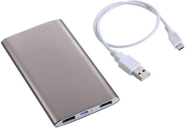 Am image of a Custom Sleek Aluminum 4000 mAh Power Bank in Gray!