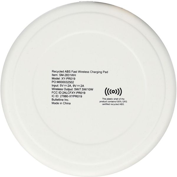 Am image of a Custom Recycled ABS Fast Wireless Charging Pad in White!