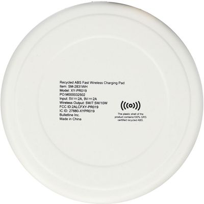Am image of a Custom Recycled ABS Fast Wireless Charging Pad in White!