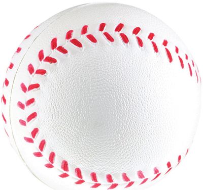 Am image of a Custom Baseball Stress Reliever in White with Red Threads!