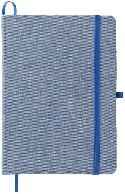 Am image of a Custom 5in x 7in Recycled Cotton Bound Notebook in Blue!