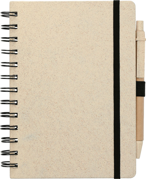 Am image of a Custom 5in x 7in Wheat Straw Notebook With Pen in Beige!