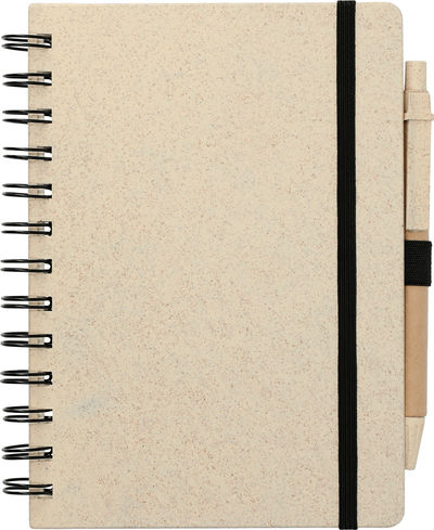 Am image of a Custom 5in x 7in Wheat Straw Notebook With Pen in Beige!
