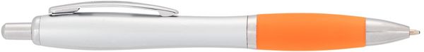 Am image of a Custom Nash Ballpoint Pen in Silver Barrel w/Orange Grip (SIOR)!