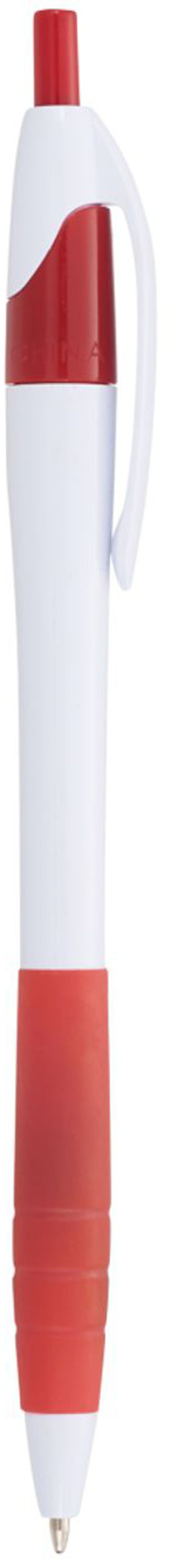 Am image of a Custom Cougar Rubber Grip Ballpoint Pen in White w/Red Trim!