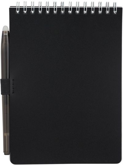 Am image of a Custom 5” x 7” Mineral Stone Field Reporter Notebook with Pen in Black!