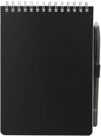 Am image of a Custom 5” x 7” Mineral Stone Field Reporter Notebook with Pen in Black!
