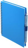 Am image of a Custom 5.5” x 7” FSC Recycled Spiral Notebook with RPET Pen in Blue!