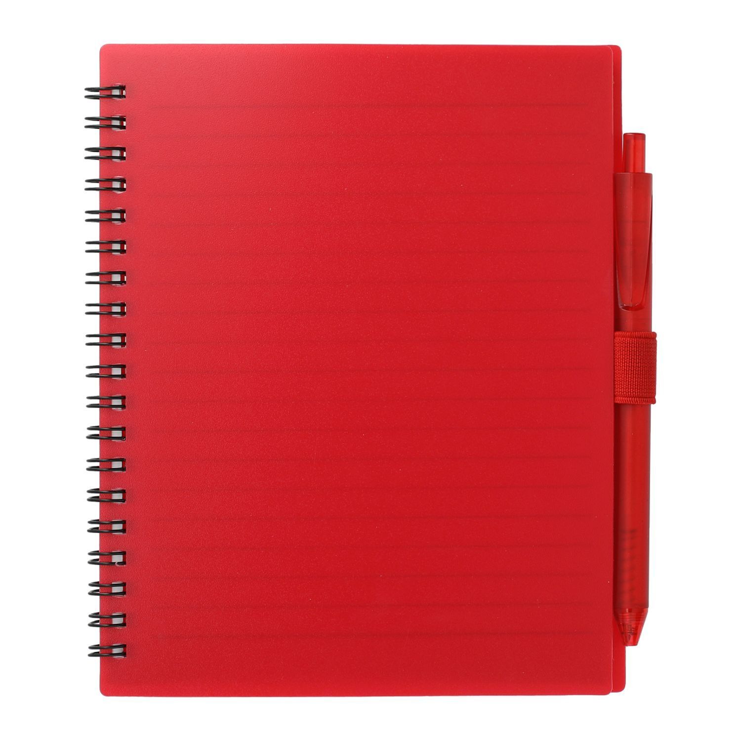 5.5” x 7” FSC Recycled Spiral Notebook with RPET Pen in Red
