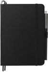 Am image of a Custom 5in x 7in Bulleting Bound Notebook with Pen in Black!
