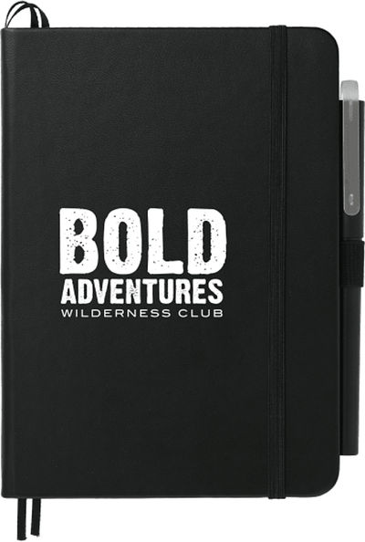 An image of a Custom 5in x 7in Bulleting Bound Notebook with Pen!