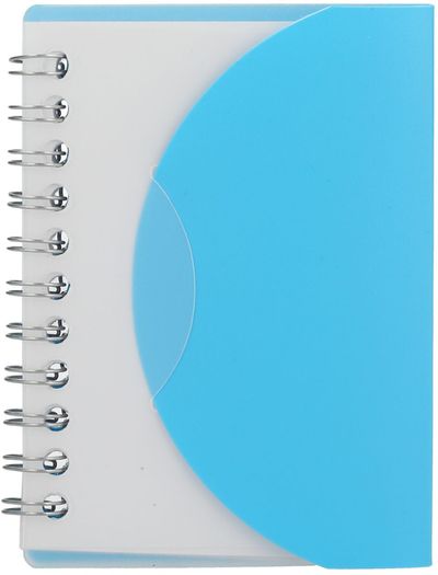 Am image of a Custom 3.4 x 4.5 in FSC Recycled Post Spiral Notebook in Translucent Blue!