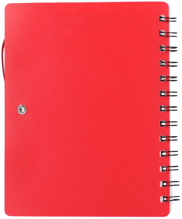Am image of a Custom 5in x 7 in Recycled Dual Pocket Spiral Notebook in Red!