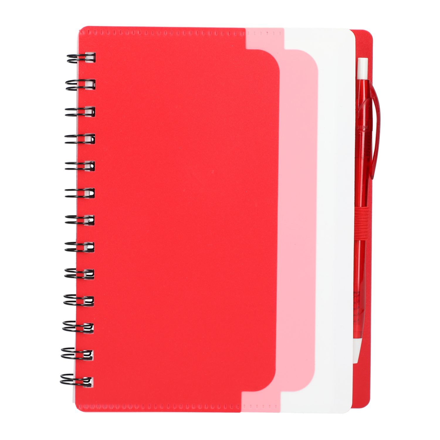5in x 7 in Recycled Dual Pocket Spiral Notebook in Red