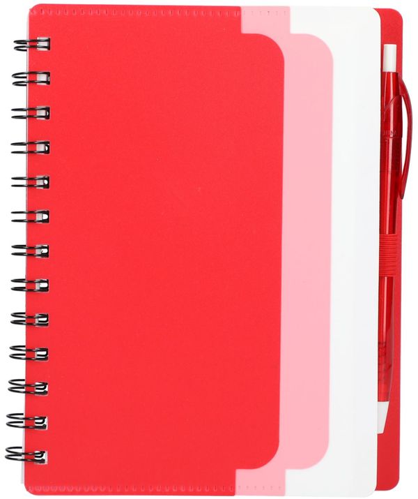 Am image of a Custom 5in x 7 in Recycled Dual Pocket Spiral Notebook in Red!