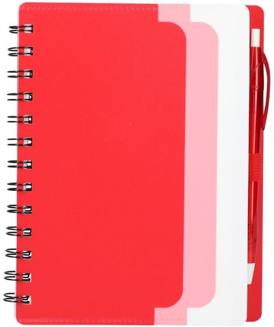 Am image of a Custom 5in x 7 in Recycled Dual Pocket Spiral Notebook in Red!