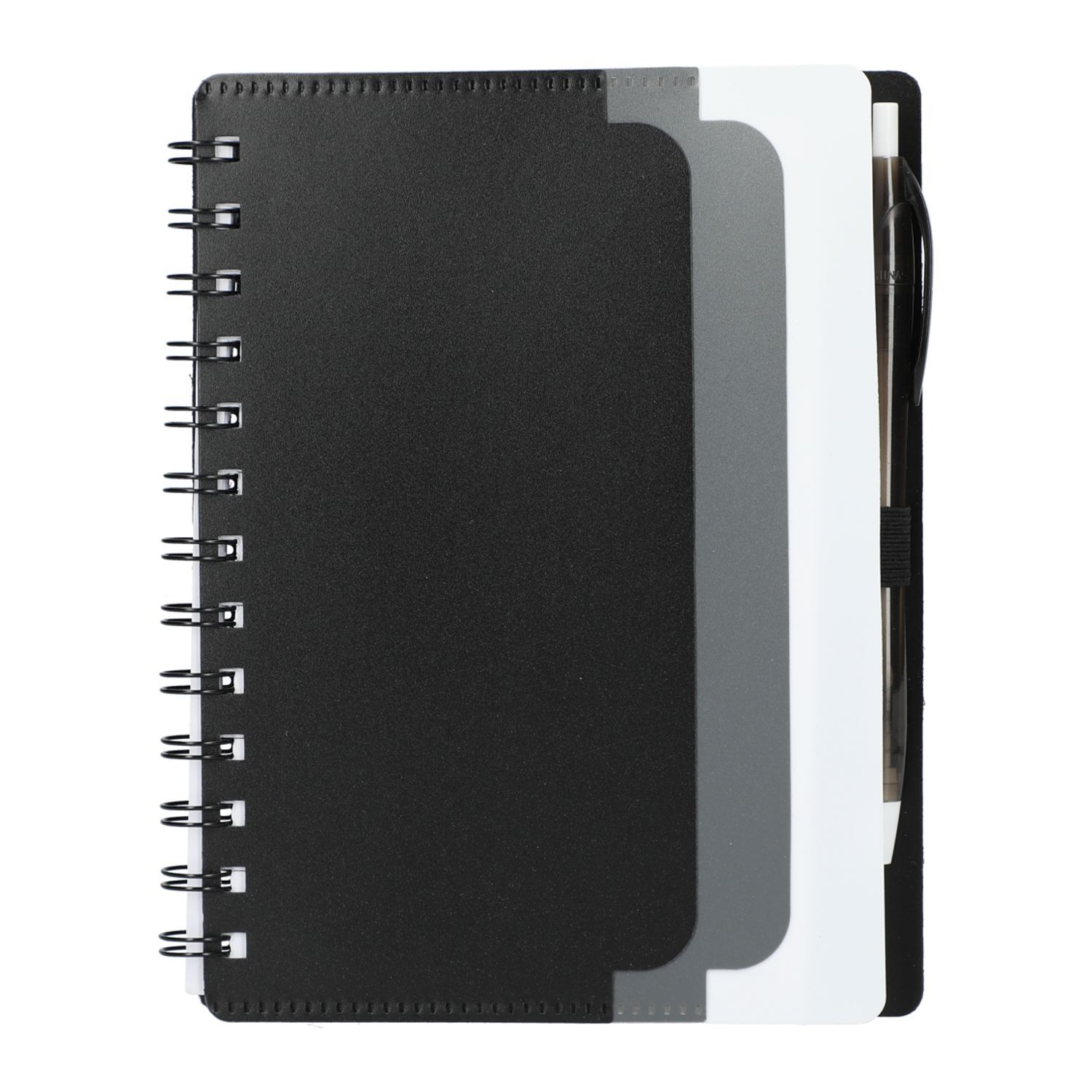 5in x 7 in Recycled Dual Pocket Spiral Notebook in Black